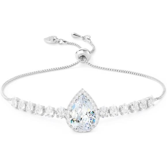 Women Crystal Rhinestone Charm Bracelet Adjustable Chain Teardrop Cubic Zirconia - Picture 1 of 7